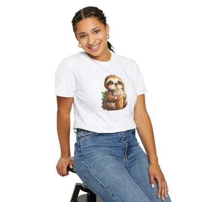 Cute Sloth Holding Coffee T-Shirt — Adorable Cozy Animal Tee