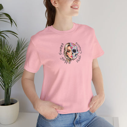 Half Sweet Half Chaos T-Shirt — Day of the Dead Skull Girl Graphic Tee