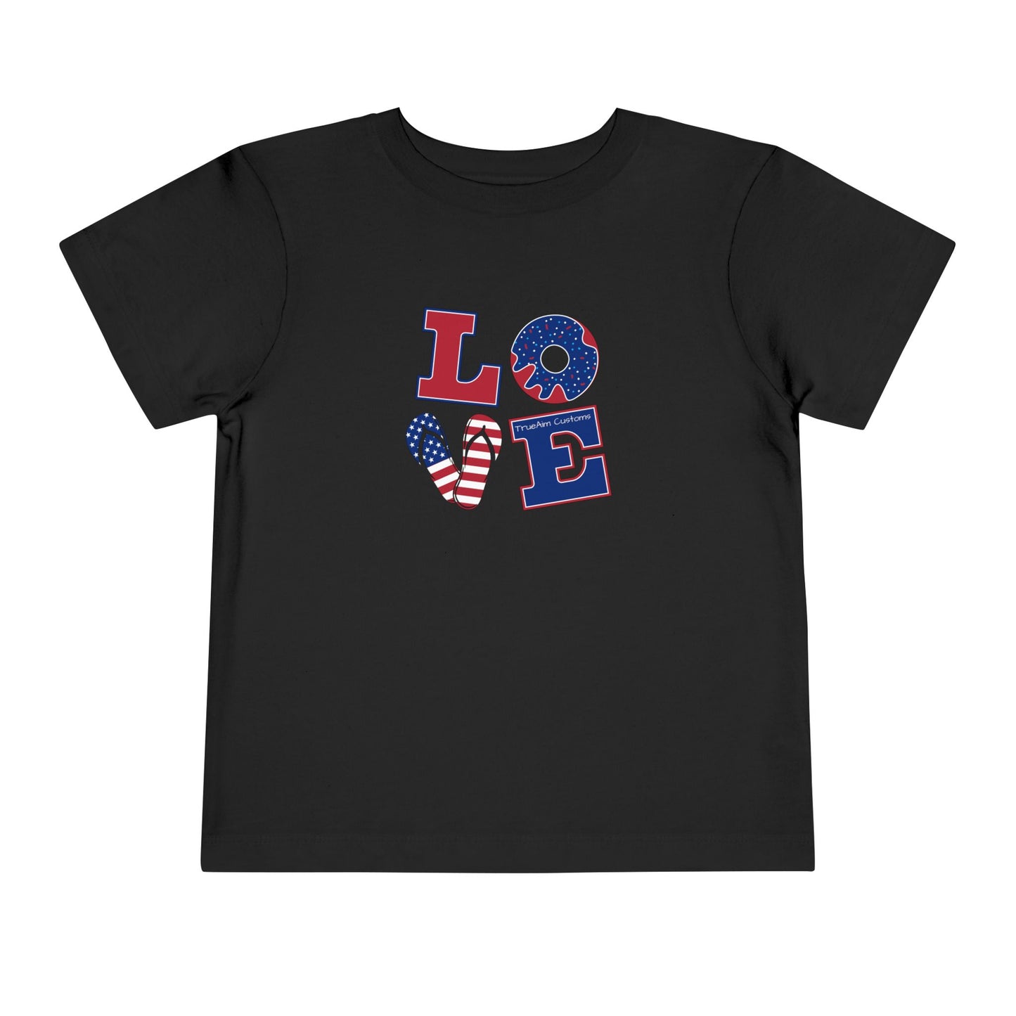 Patriotic "LOVE" Toddler Tee — American Flag 4th of July Baby Shirt