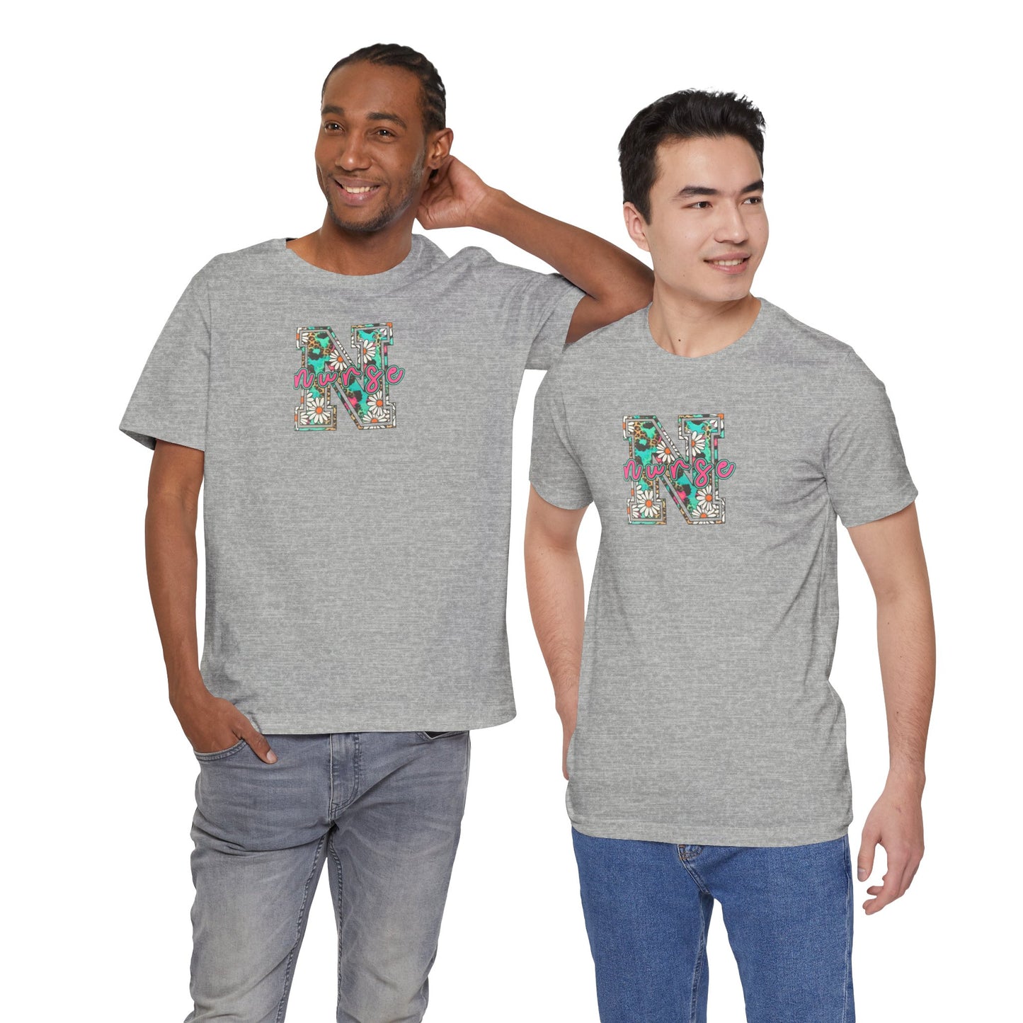 Floral Letter N, Nurse  T-Shirt — Tropical Botanical Monogram Tee