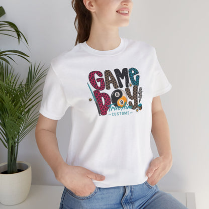 Game Day Pool Tee — "Game Day" Graphic T-Shirt (Back: "Move Over Boys Let This Girl Show You How To Shoot")