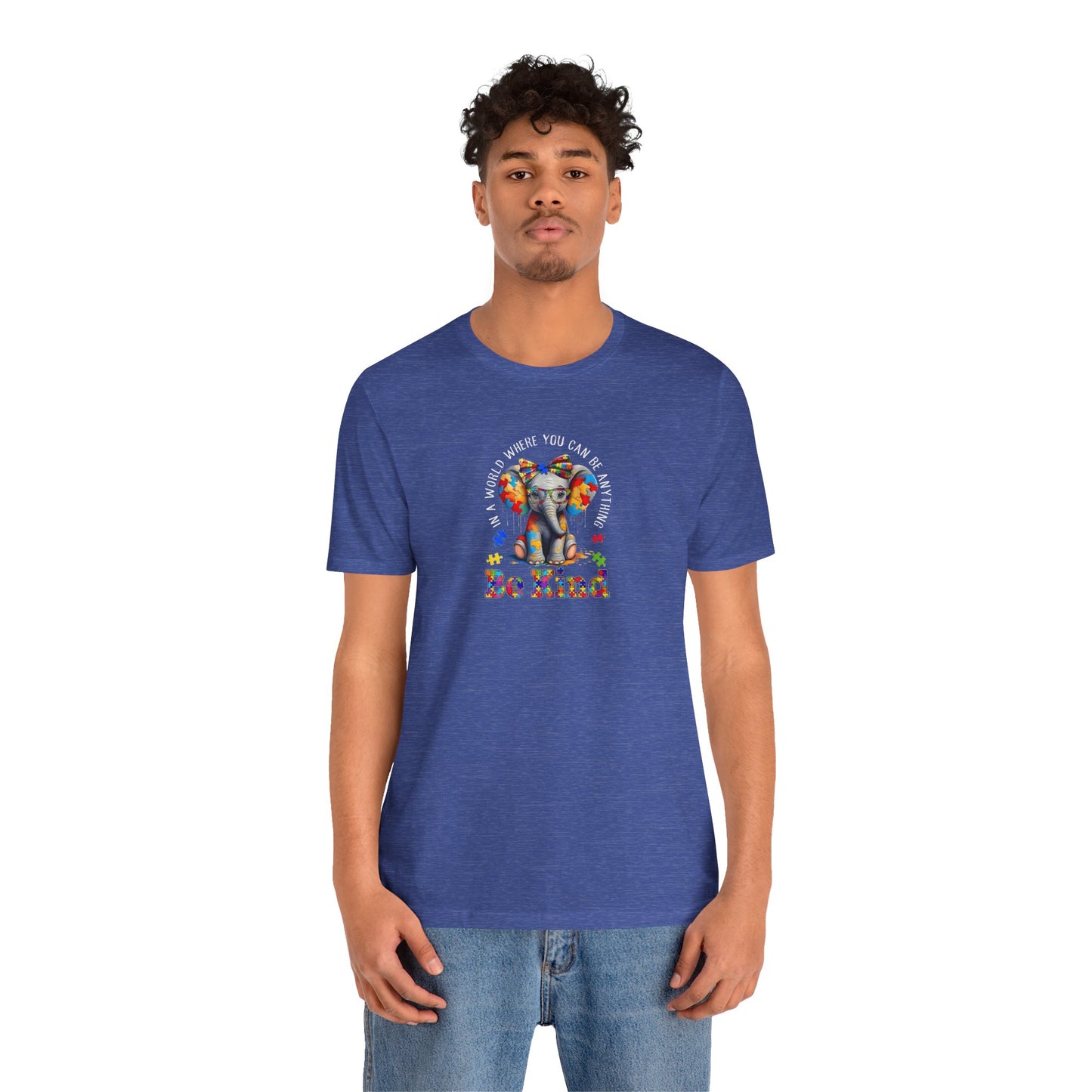 Be Kind Elephant T-Shirt — Colorful Puzzle Piece Autism Awareness Tee
