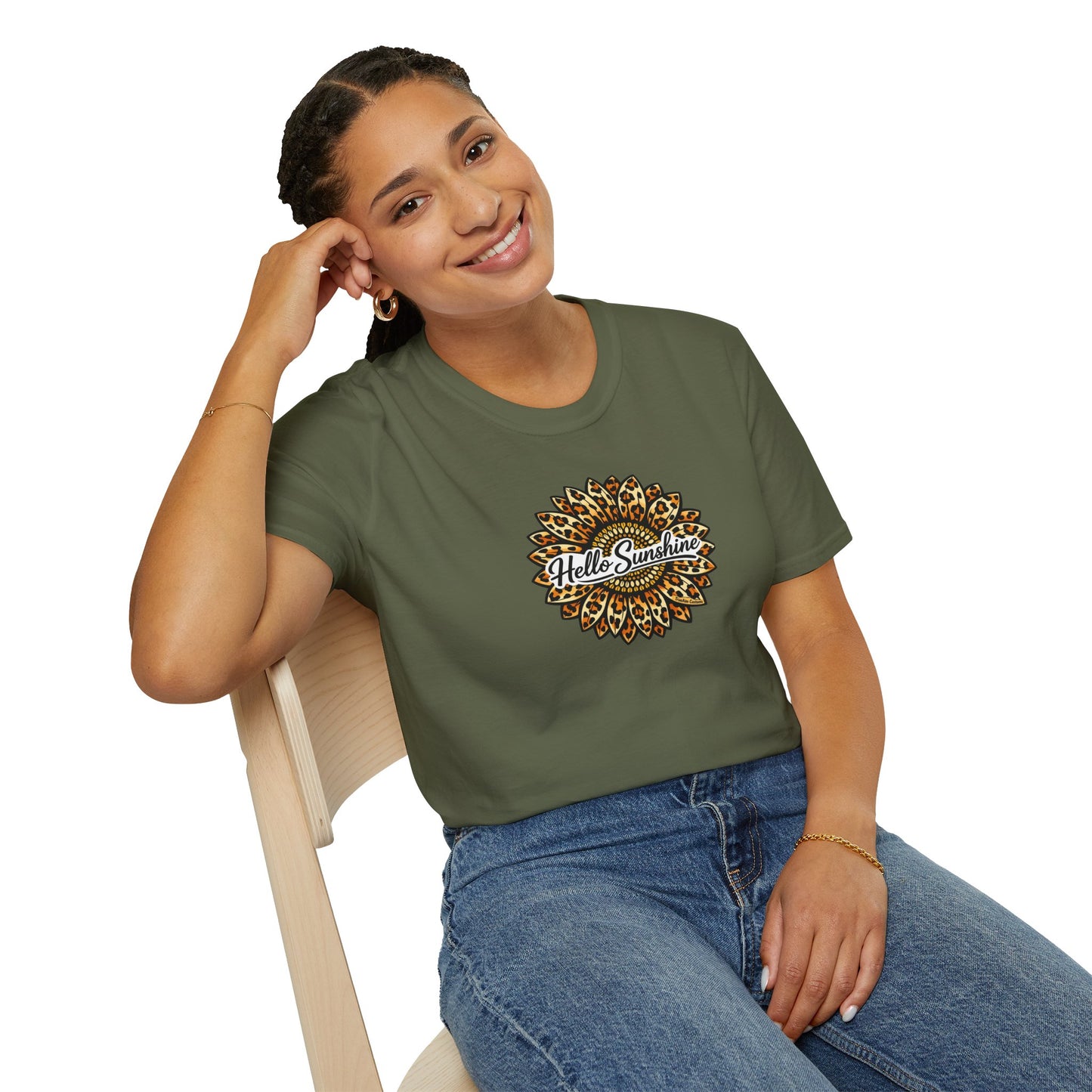 Hello Sunshine Leopard print sunflower unisex tee shirt