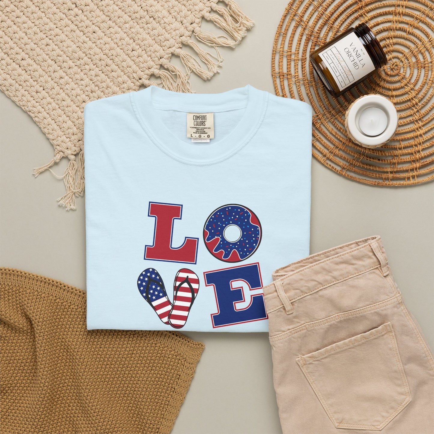 Patriotic "LOVE" Heart T-Shirt — American Flag Fourth of July Tee