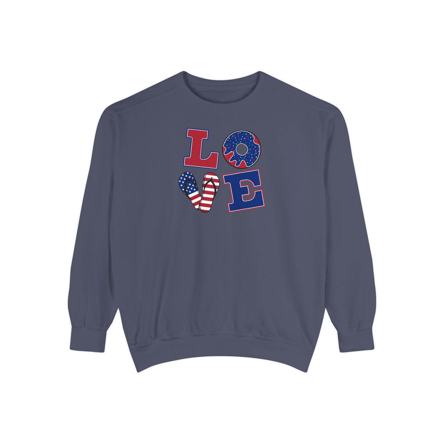 Patriotic "LOVE" Sweatshirt - American Flag Heart Fourth of July Crewneck