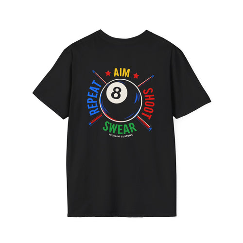 8 Ball 'Aim Shoot Swear Repeat' Graphic Tee