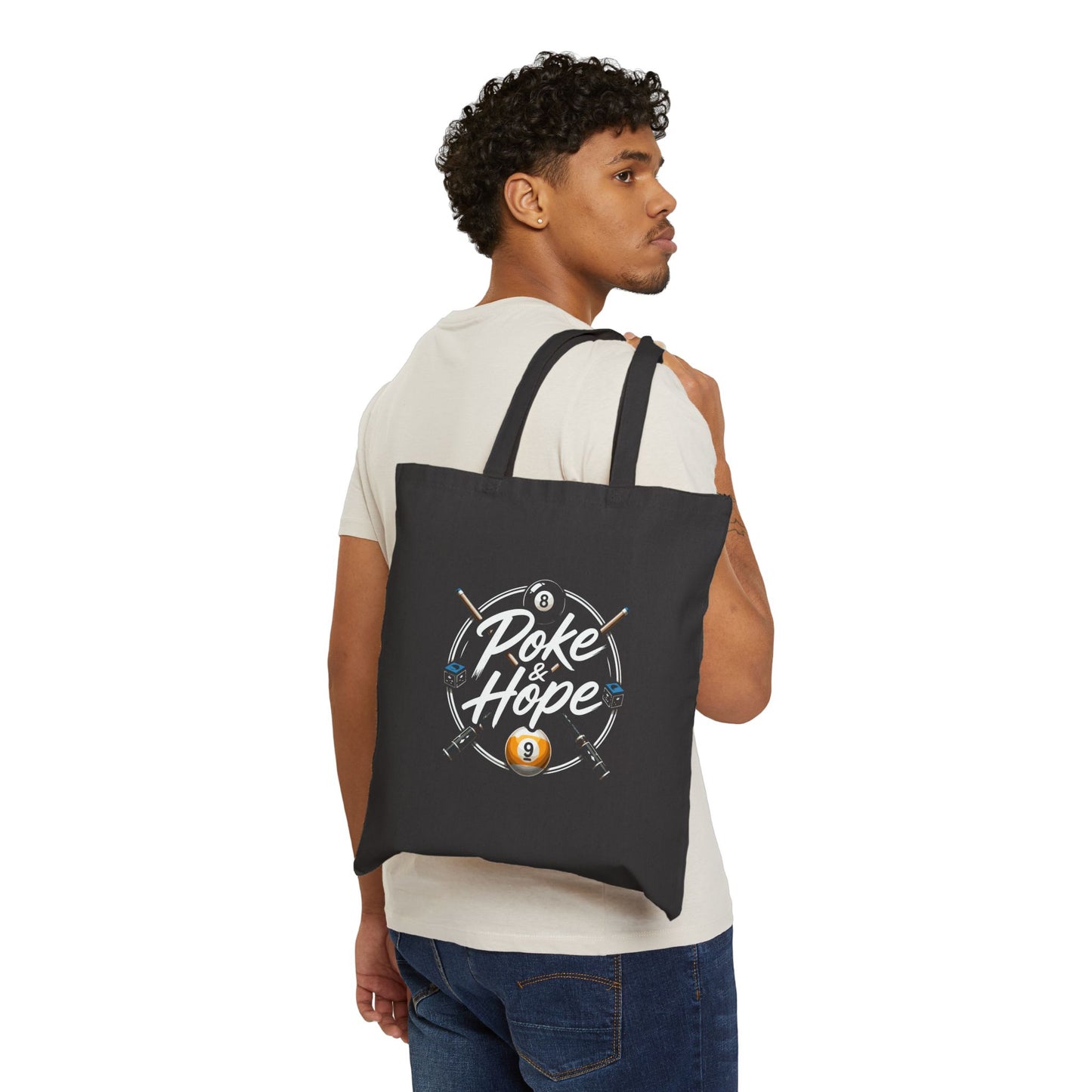 Pool Player Tote Bag — "Poke & Hope" / True Aim Billiards Canvas Tote