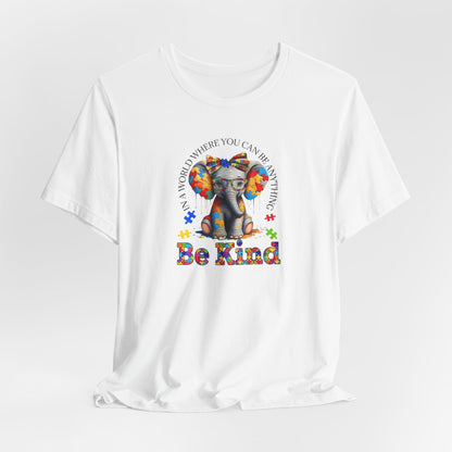 Be Kind Elephant T-Shirt — Colorful Puzzle Piece Autism Awareness Tee