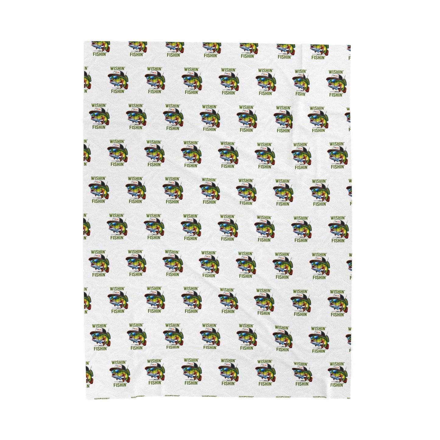 Wishin i was Fishin Velveteen Plush Blanket — Retro Camper Pattern Cozy Throw personalize for back to school