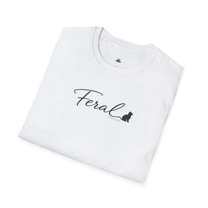 Feral Cat Script Tee — Minimal Cat Silhouette T-Shirt