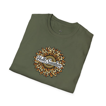 Hello Sunshine Leopard print sunflower unisex tee shirt
