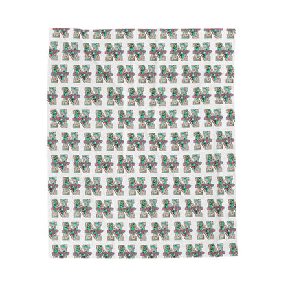 Nurse Plush Blanket — Floral Letter 'R' Pattern Velveteen Throw personalize for back to school