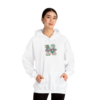 Floral Monogram 'N' Hoodie — Vintage Rose Letter Sweatshirt