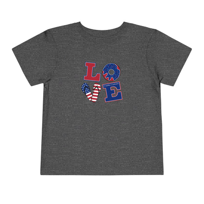 Patriotic "LOVE" Toddler Tee — American Flag 4th of July Baby Shirt