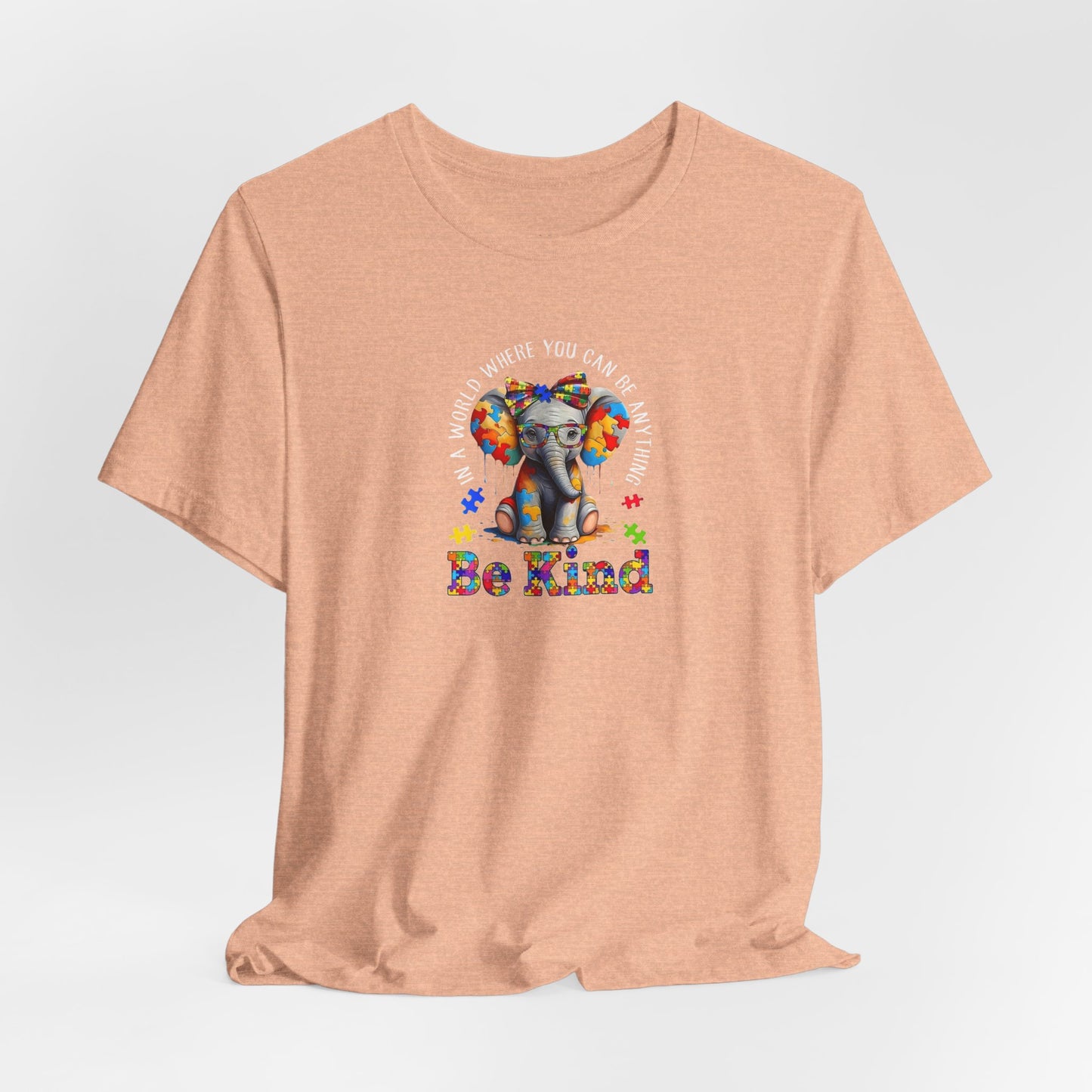 Be Kind Elephant T-Shirt — Colorful Puzzle Piece Autism Awareness Tee