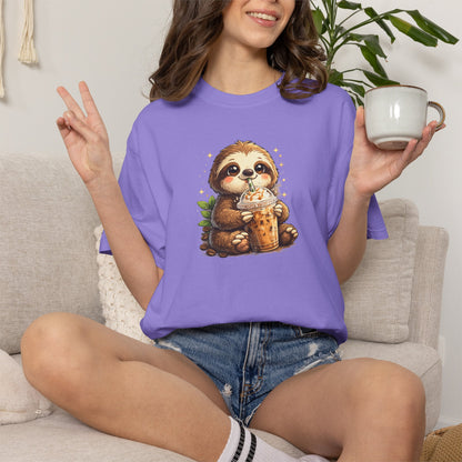 Cute Sloth Holding Coffee T-Shirt — Adorable Cozy Animal Tee