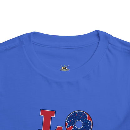Patriotic "LOVE" Toddler Tee — American Flag 4th of July Baby Shirt