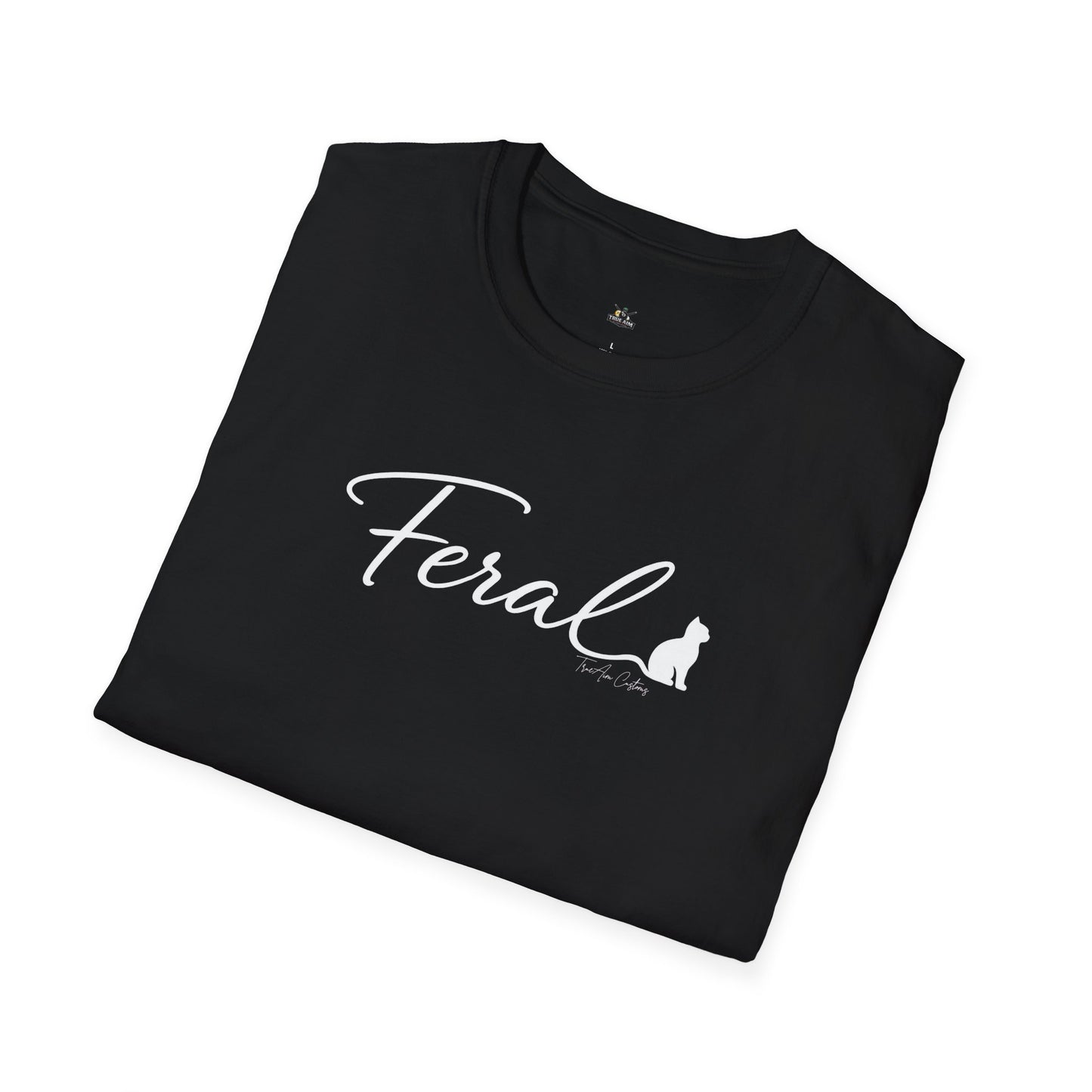 Feral Cat Script Tee — Minimal Cat Silhouette T-Shirt