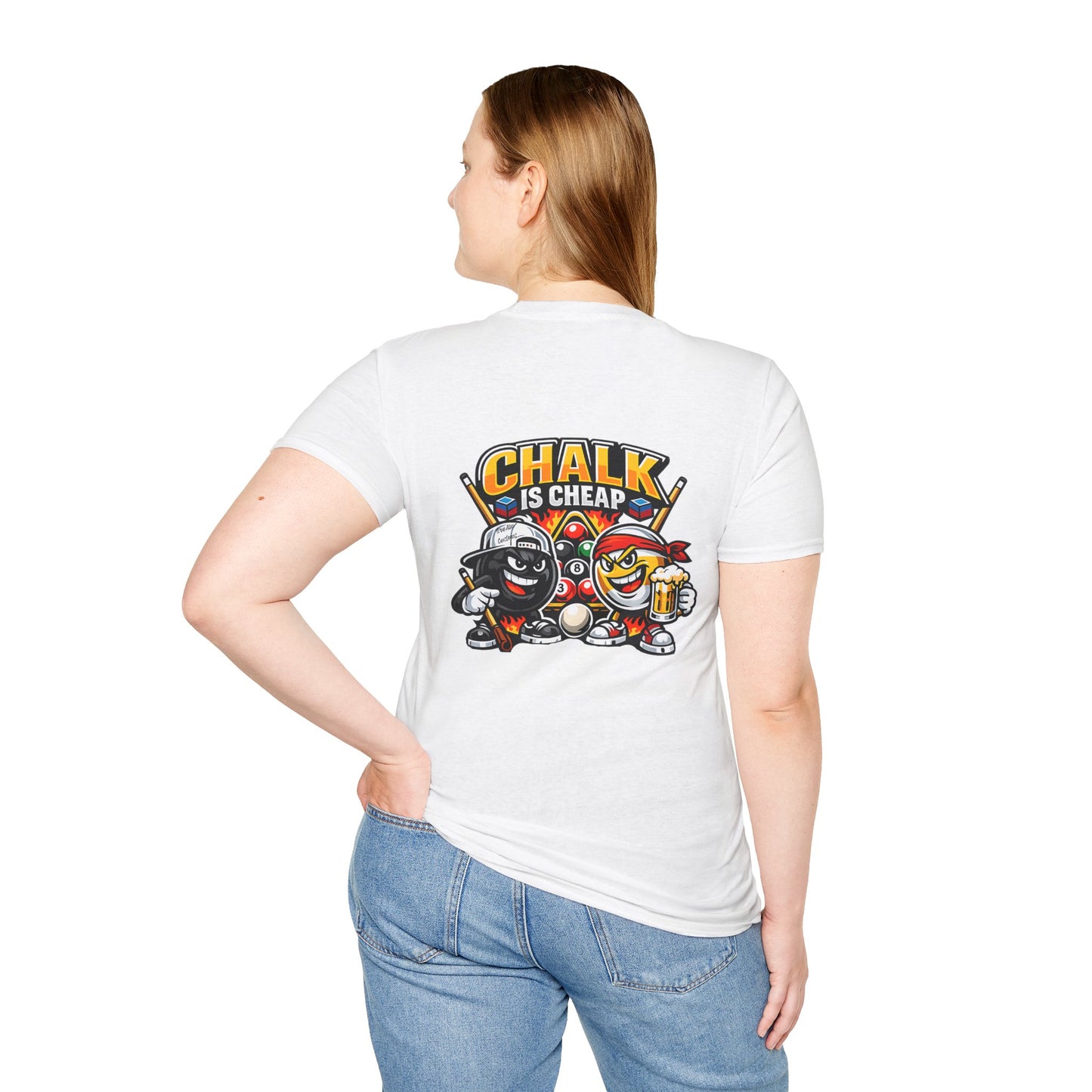 Billiards T-Shirt — "Chalk Is Cheap" Pool Cue & Balls Graphic Tee