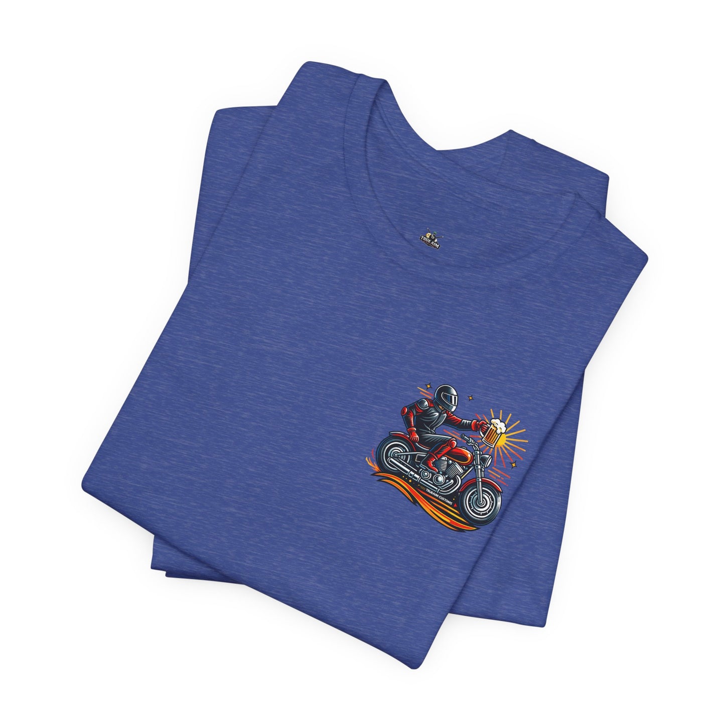 Motorcycle T‑Shirt with Beer Mug Graphic