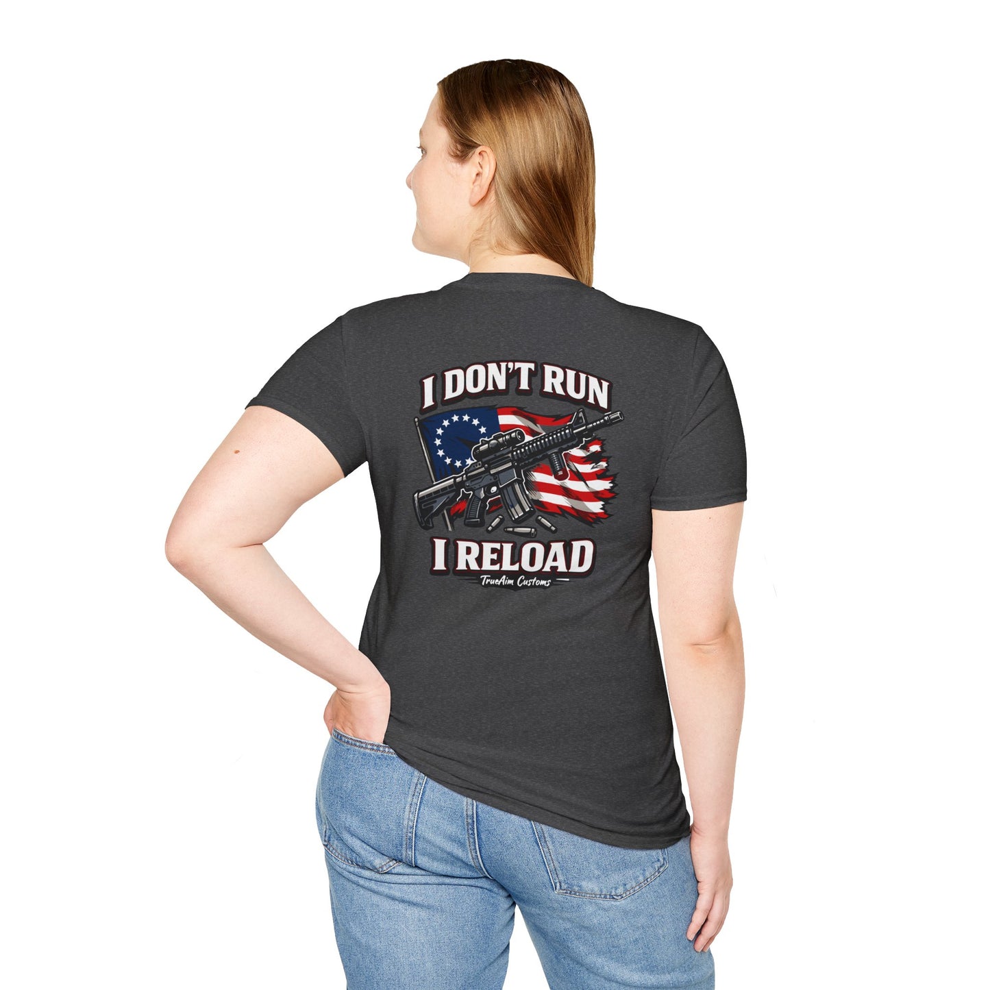 American Flag, AR 15- I don't run I reload 2A tee shirt unisex