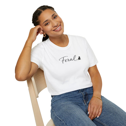 Feral Cat Script Tee — Minimal Cat Silhouette T-Shirt