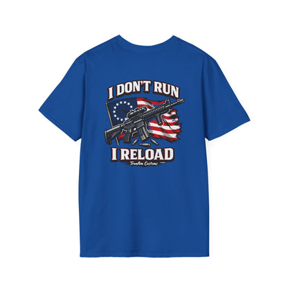 American Flag, AR 15- I don't run I reload 2A tee shirt unisex