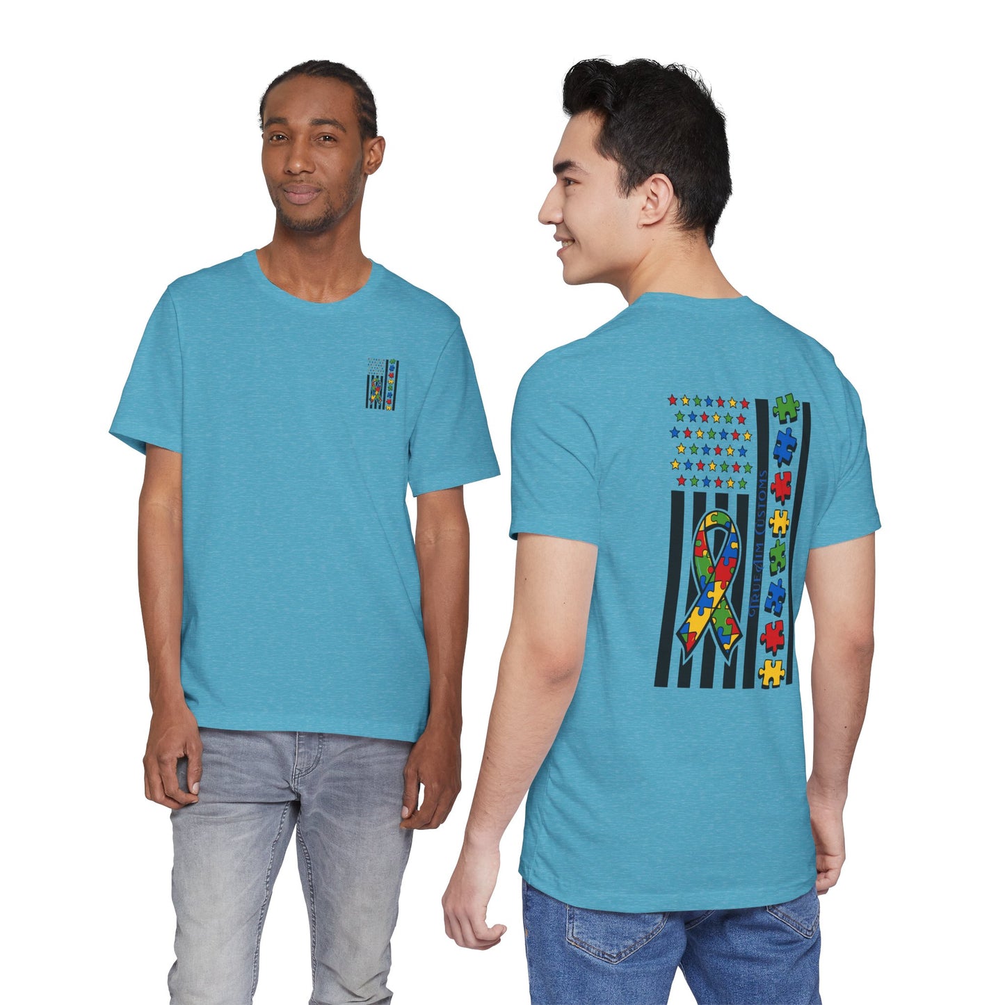 Autism Awareness Flag T-Shirt — Puzzle Ribbon Support Tee