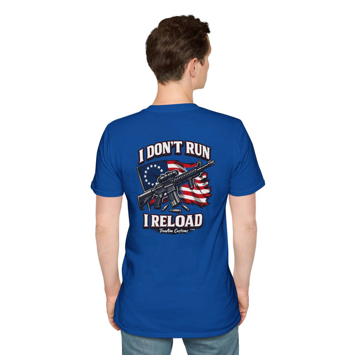 American Flag, AR 15- I don't run I reload 2A tee shirt unisex