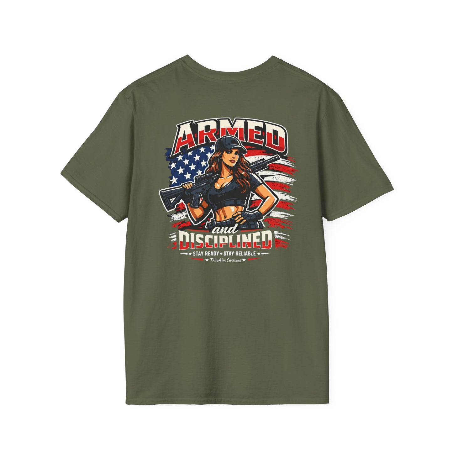 "Female Armed and Disciplined" Patriotic Flag Design t shirt