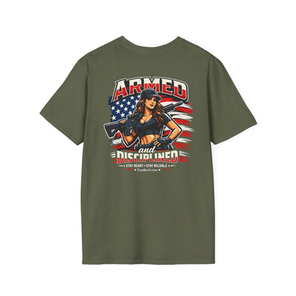 "Female Armed and Disciplined" Patriotic Flag Design t shirt