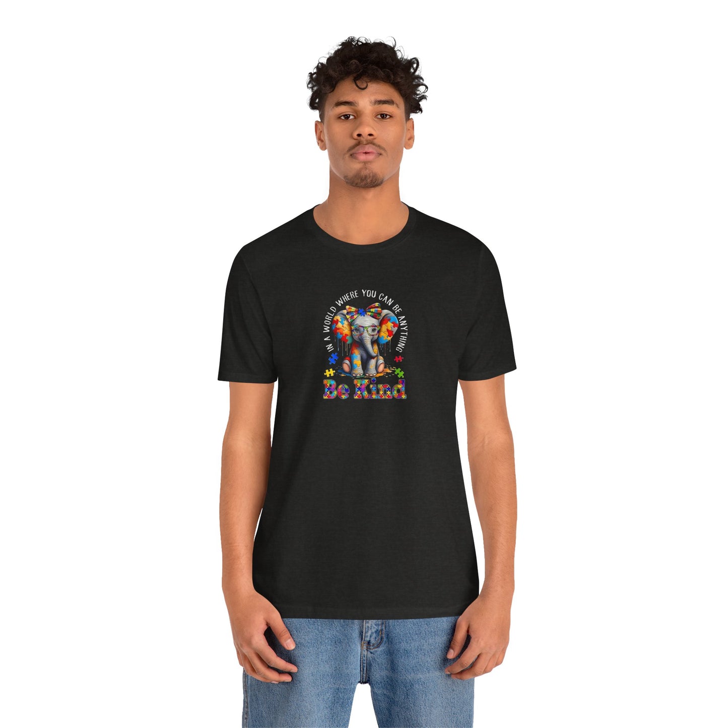 Be Kind Elephant T-Shirt — Colorful Puzzle Piece Autism Awareness Tee
