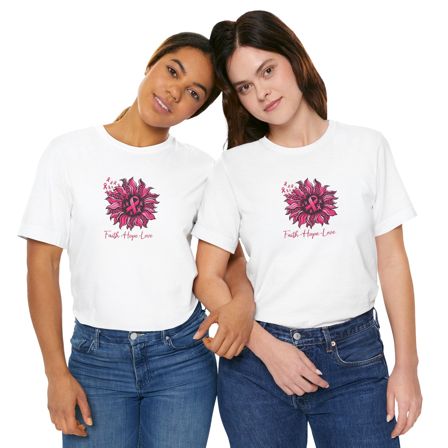 Breast Cancer Awareness Tee — Faith • Hope • Love Pink Ribbon Floral T‑Shirt