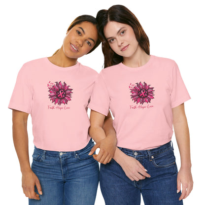 Breast Cancer Awareness Tee — Faith • Hope • Love Pink Ribbon Floral T‑Shirt
