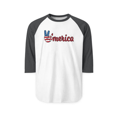 ’Merica Peace Sign Raglan Shirt – Patriotic 3/4 Sleeve Baseball Tee