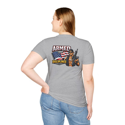 Armed and Disciplined T-Shirt — Patriotic Rifle Graphic Tee