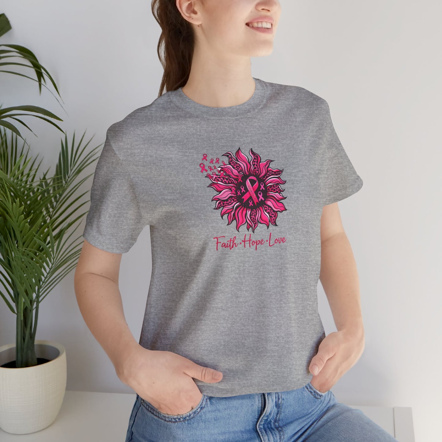 Breast Cancer Awareness Tee — Faith • Hope • Love Pink Ribbon Floral T‑Shirt