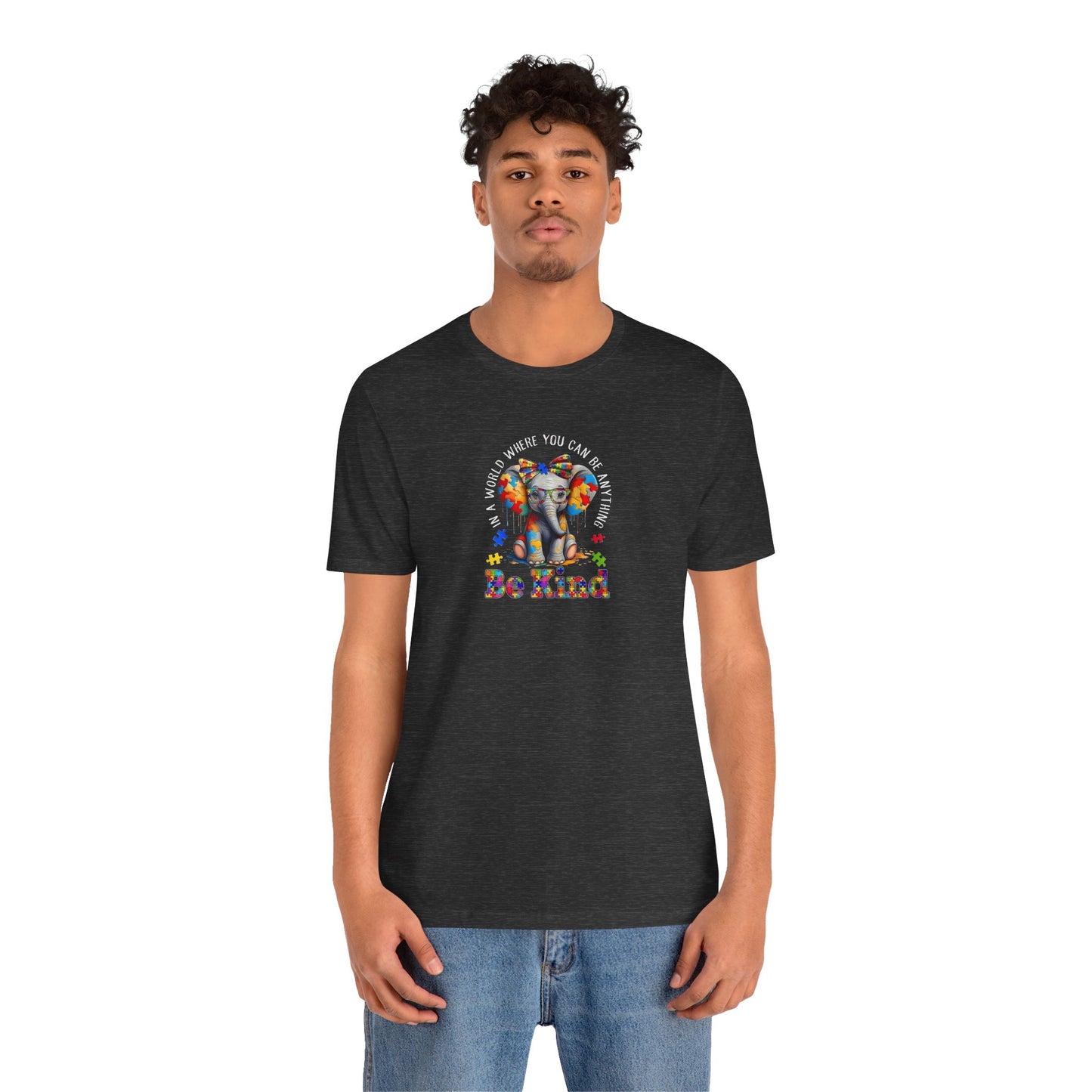 Be Kind Elephant T-Shirt — Colorful Puzzle Piece Autism Awareness Tee