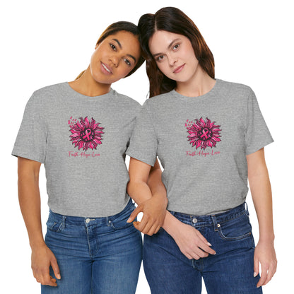 Breast Cancer Awareness Tee — Faith • Hope • Love Pink Ribbon Floral T‑Shirt