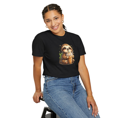 Cute Sloth Holding Coffee T-Shirt — Adorable Cozy Animal Tee