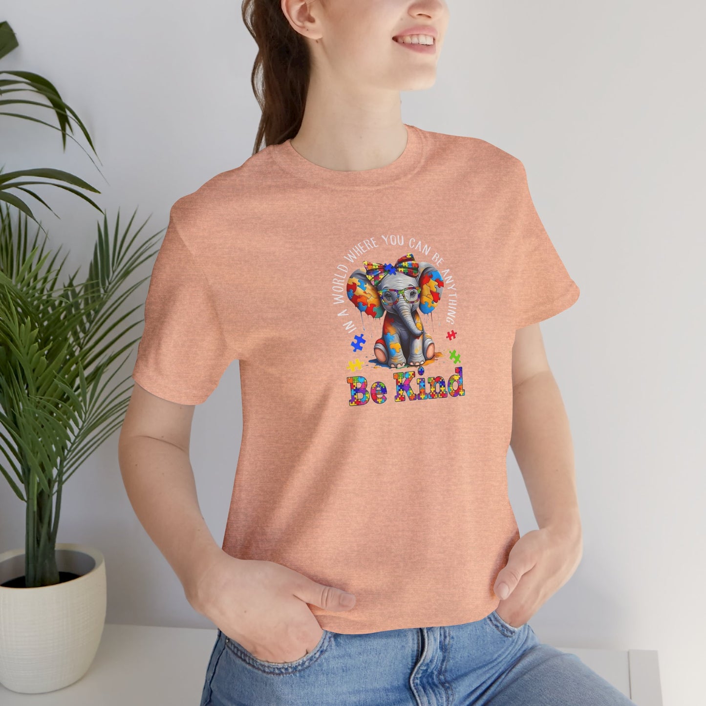 Be Kind Elephant T-Shirt — Colorful Puzzle Piece Autism Awareness Tee