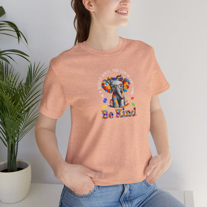 Be Kind Elephant T-Shirt — Colorful Puzzle Piece Autism Awareness Tee