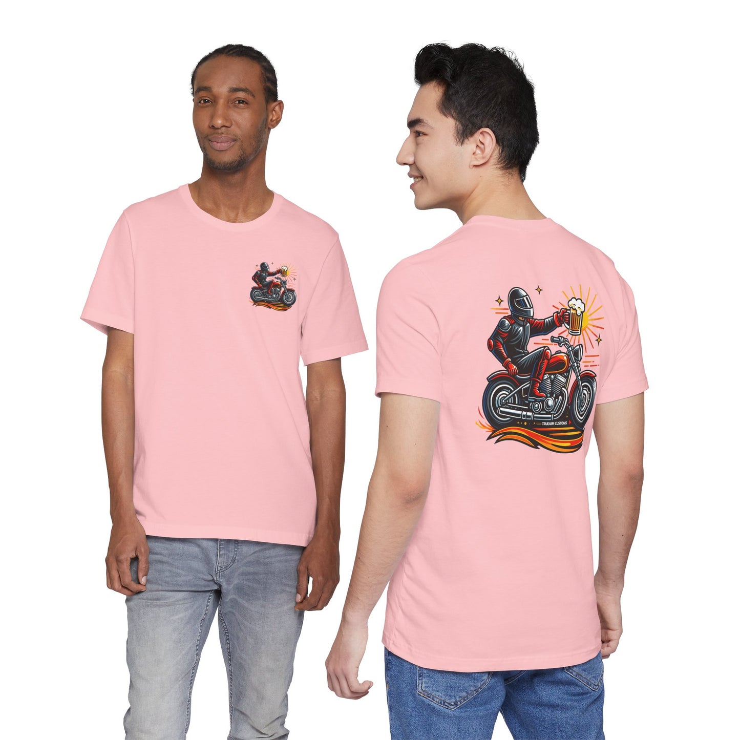 Motorcycle T‑Shirt with Beer Mug Graphic