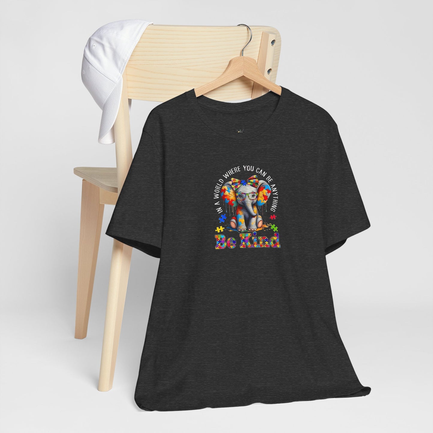 Be Kind Elephant T-Shirt — Colorful Puzzle Piece Autism Awareness Tee