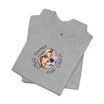 Half Sweet Half Chaos T-Shirt — Day of the Dead Skull Girl Graphic Tee