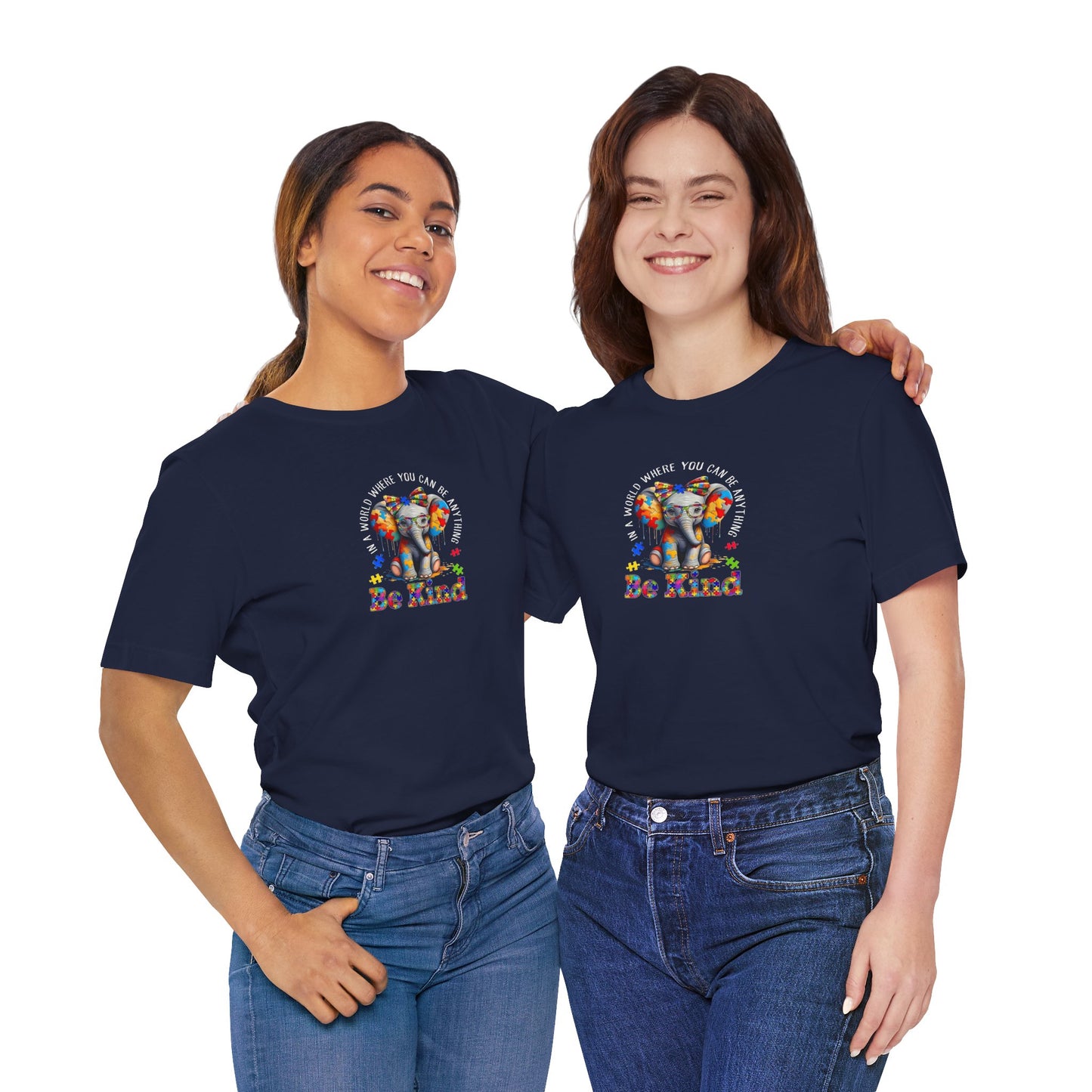 Be Kind Elephant T-Shirt — Colorful Puzzle Piece Autism Awareness Tee