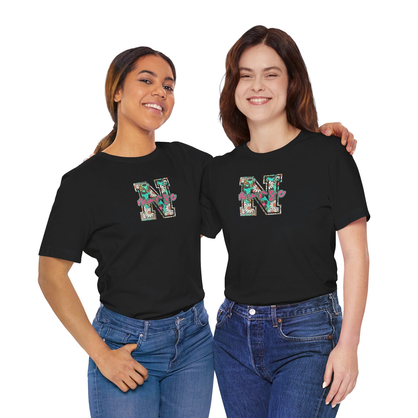 Floral Letter N, Nurse  T-Shirt — Tropical Botanical Monogram Tee