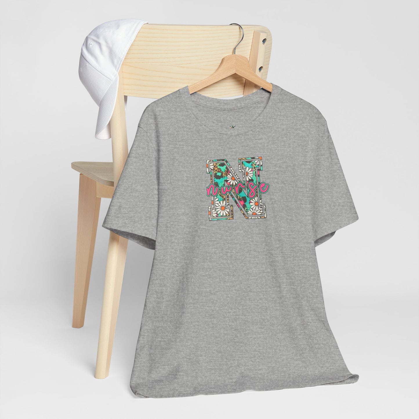 Floral Letter N, Nurse  T-Shirt — Tropical Botanical Monogram Tee