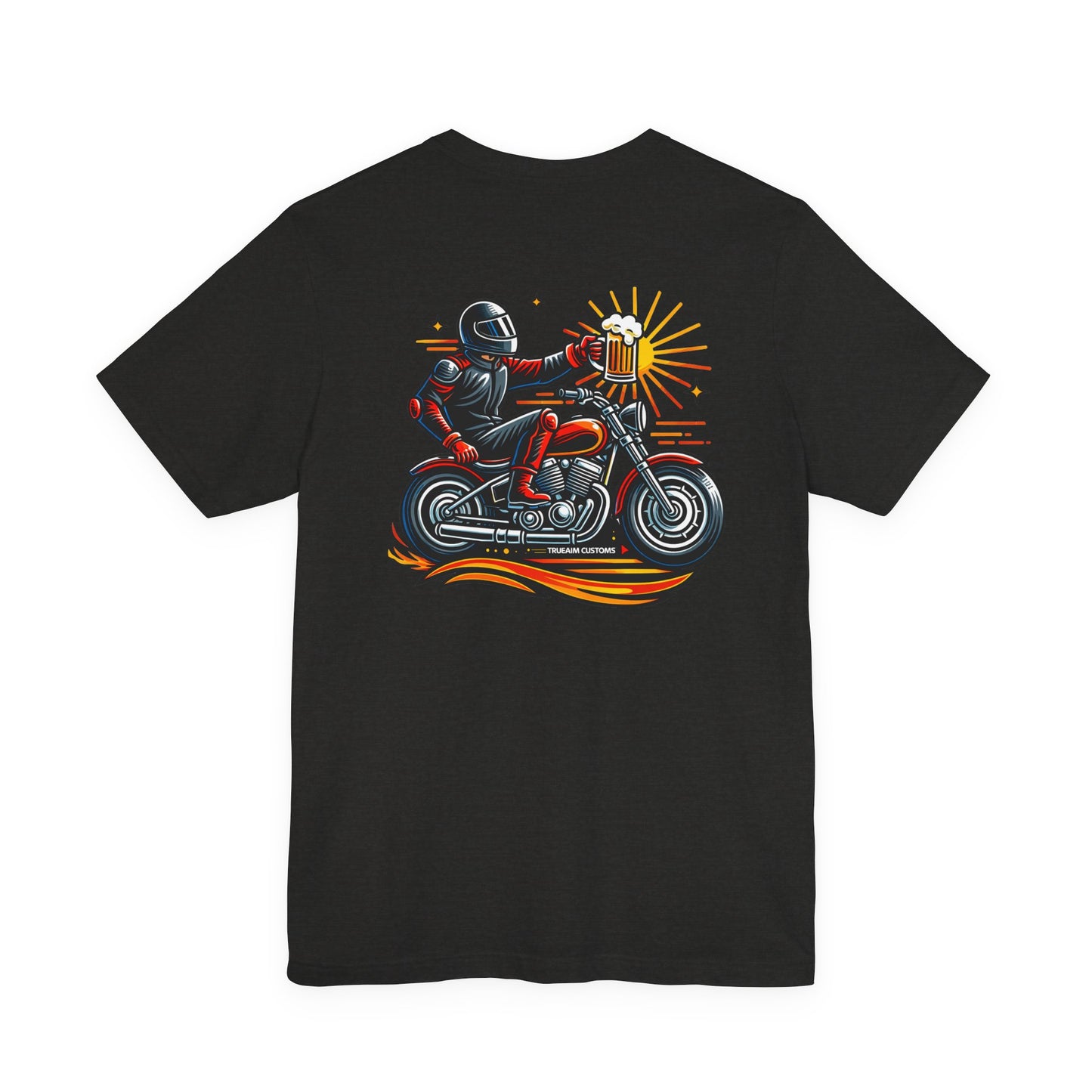 Motorcycle T‑Shirt with Beer Mug Graphic
