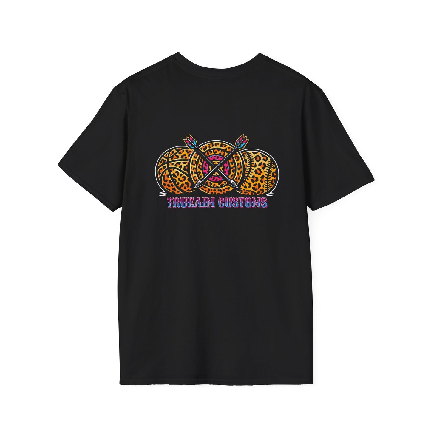 Custom T-Shirt — 'TrueAim Customs' Logo with Leopard Dartboard Design